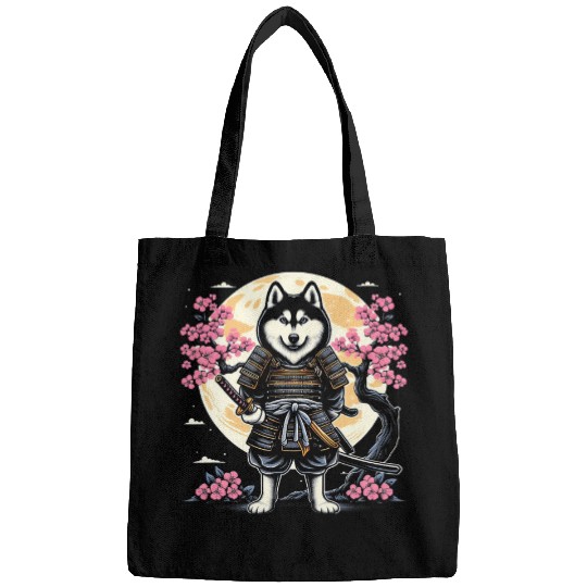 Japanese Samurai husky Tattoo Kawaii Ninja Dog 2 Bags