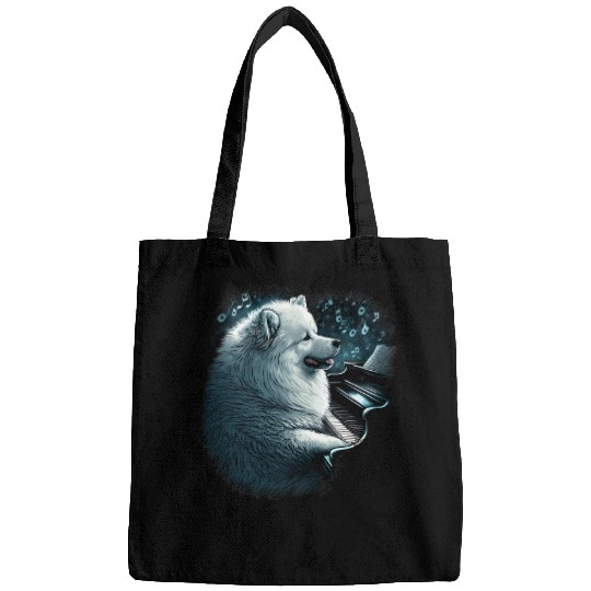 Piano playing Samoyed Bags