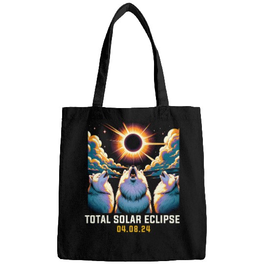 Samoyed Dog Howling At Solar Eclipse Bags