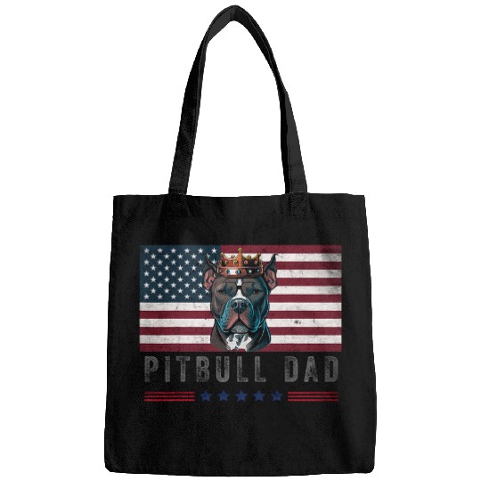 Pitbull Dad American Flag Patriotic 4th Of July pit bull Bags