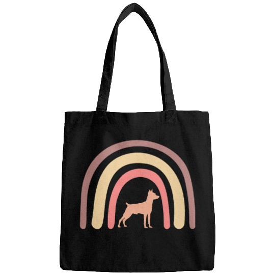 Miniature Pinscher Dog Mom Dad Pet Cute Rainbow Boho Pink 1 Bags