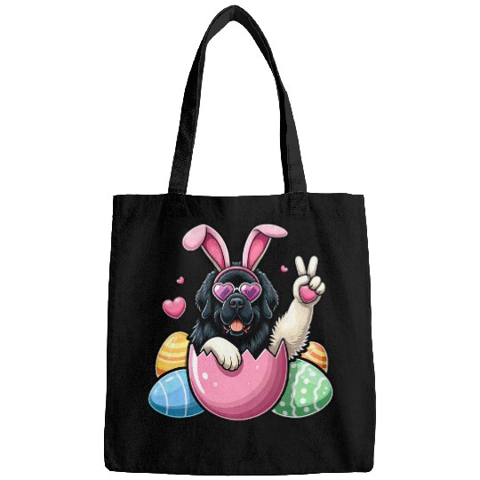 Peace Sign Hand Newfoundland Bunny Kids Mens Womens Easter Bags