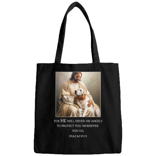 Jesus with Dogs Psalm 99 11 Jesus and a Labrador Bags