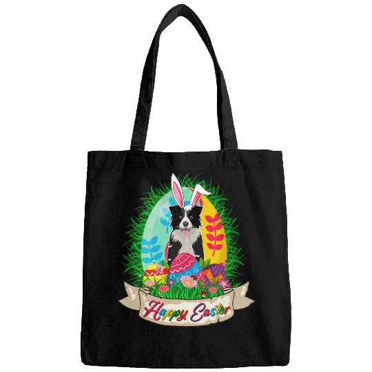 Happy Easter Bunny Border Collie With Easter Eggs Lover Bags
