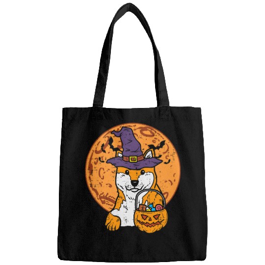 Dog Shiba Inu Witch Moon Jack O Lantern Halloween Japanese Dog Bags