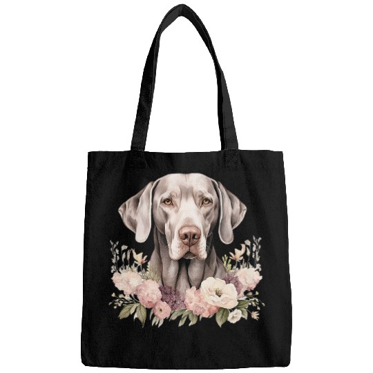 Weimaraner Dog With Flowers vintages Pastel Floral Border Bags
