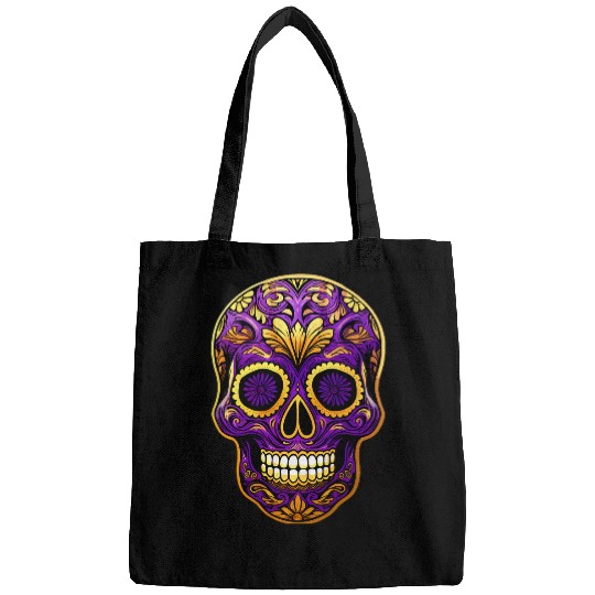 Purple Gold Sugar Skull Day Of Deads Dia De Muertos Skull Bags
