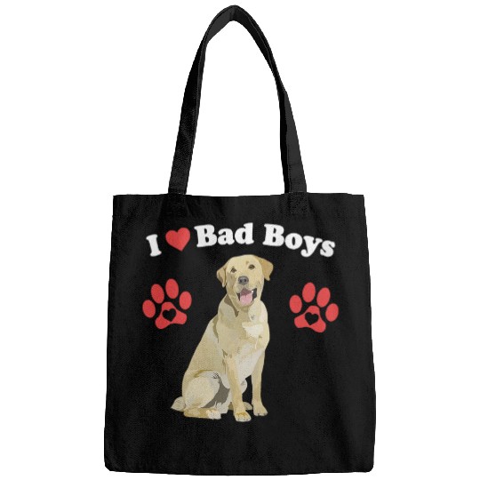 I Love Bad Boys Funny Male Yellow Lab Puppy Dog Mom Joke Paw Bags