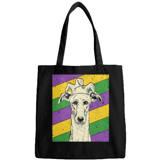 Dog Grayhound Greyhound Jester Funny Mardi Gras Dog Mom or Dad Bags