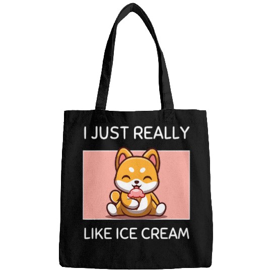 Dog Shiba Inu Cute Kawaii Shiba Inu I Just Really Like Ice Cream Bags
