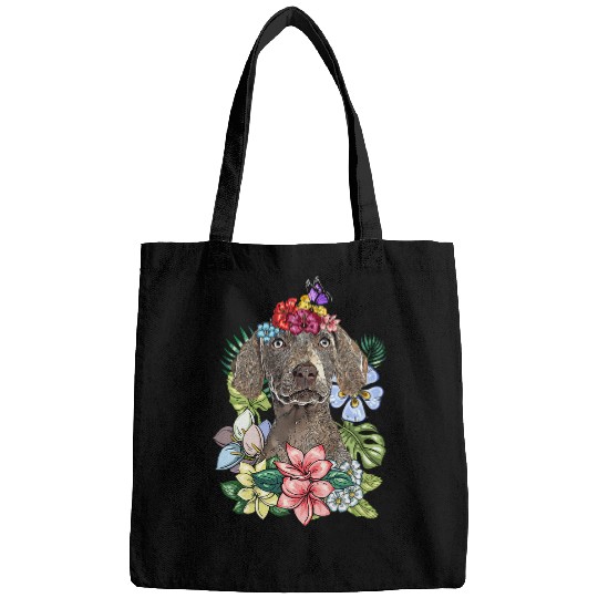 Weimaraner Dog Spring Botanical Plant Flower Floral Bags