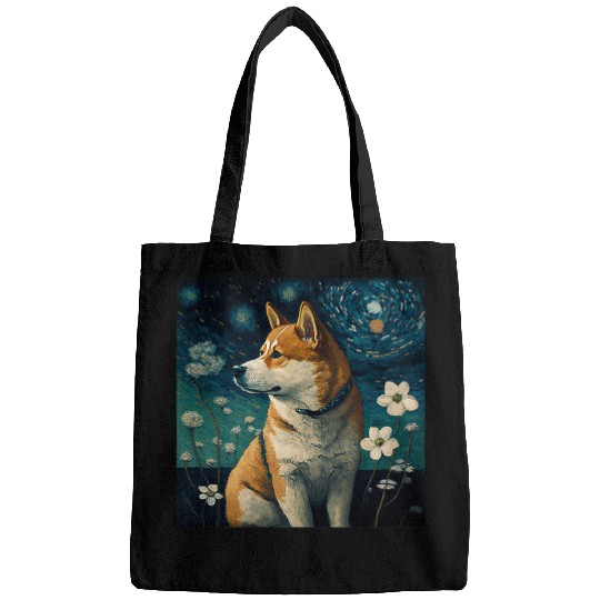 Dog Shiba Inu Starry Night Cute Dog Art 3 Bags