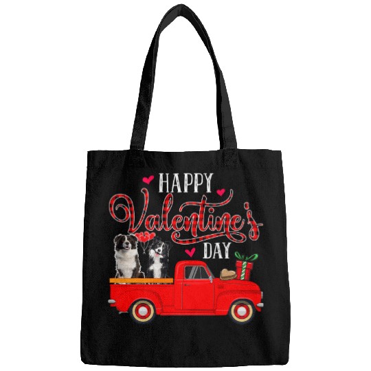 Discover Happy Valentines Day Funny Plaid Red Truck Border Collie Bags