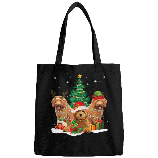 Dog Goldendoodle Christmas Santa Reindeer Elf Dog Lover Pajama T-Shirt Bags