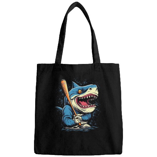 Shark Baseball Player Batter Baseball Bat Sports Shark Lover 1 Bags