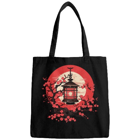 Japan Art Japanese Pagoda Lantern Sakura Blossom Aesthetic Bags
