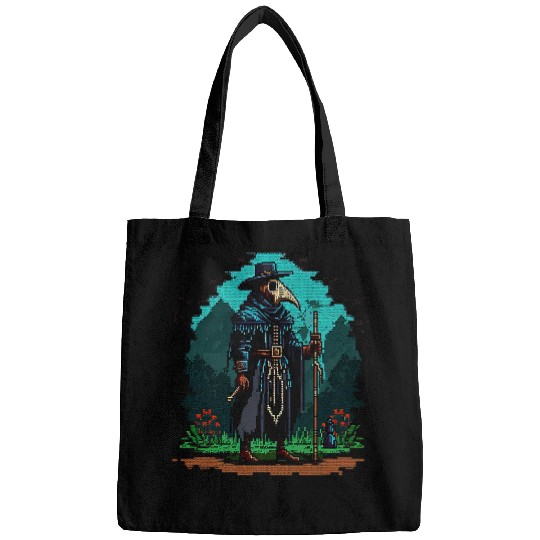 Pixelated 16 Bit Digitized Plague Doctor Retro vintages Pixel 2 Bags