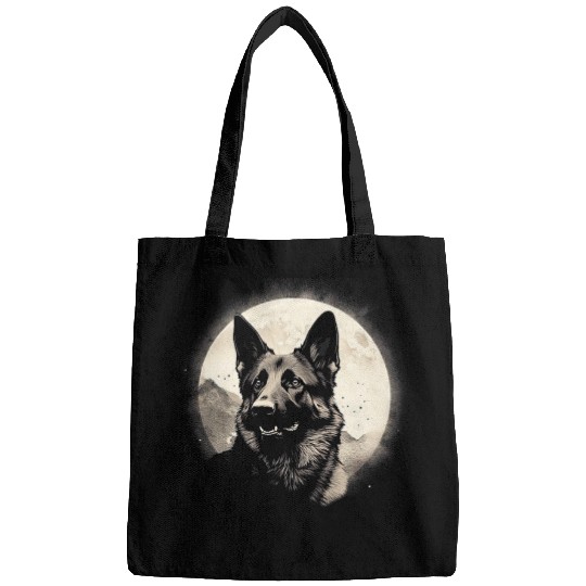 German Shepherd With Full Moon in Background Dog Lovers Bags