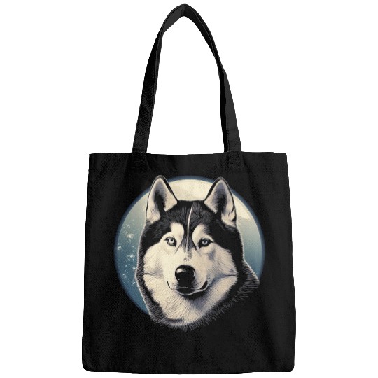 Siberian Husky With Full Moon Dog Lovers Bags