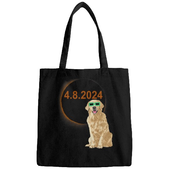 Solar Eclipse Golden Retriever Wearing Solar Eclipse Glasses Bags
