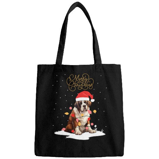 Santa xmass St  Bernard Merry Christmas Saint Bernard Bags