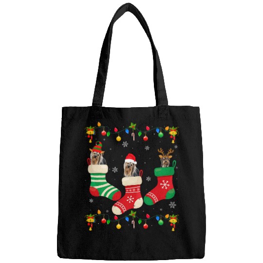 Discover Santa Hat xmass Light Three Yorkshire Terrier Christmas Socks Bags