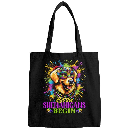 Let The Shenanigans Begin Mardi Gras Golden Retriever Dog Bags