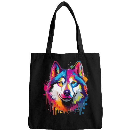 Siberian Husky Dog Breed Pet Cute Graphic Pop Art Colorful Bags