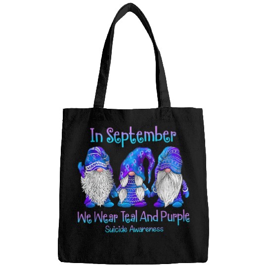 suicides Prevention Gnome In September We Wear Teal Purple Bags
