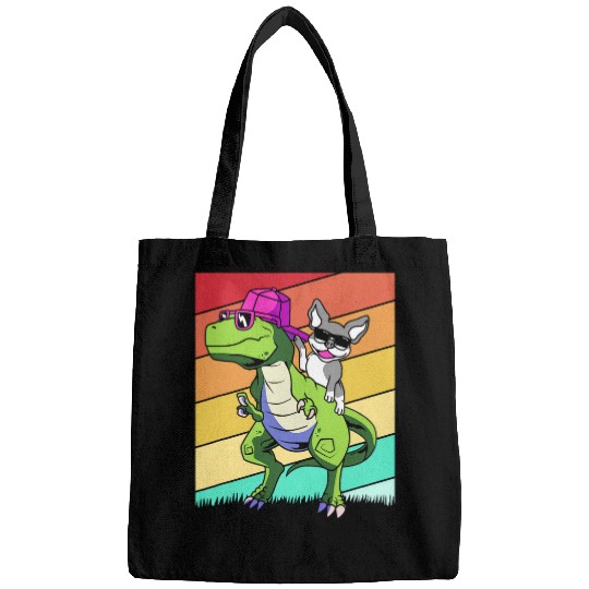 Retro Boston Terrier Dog Riding Dinosaur Bags