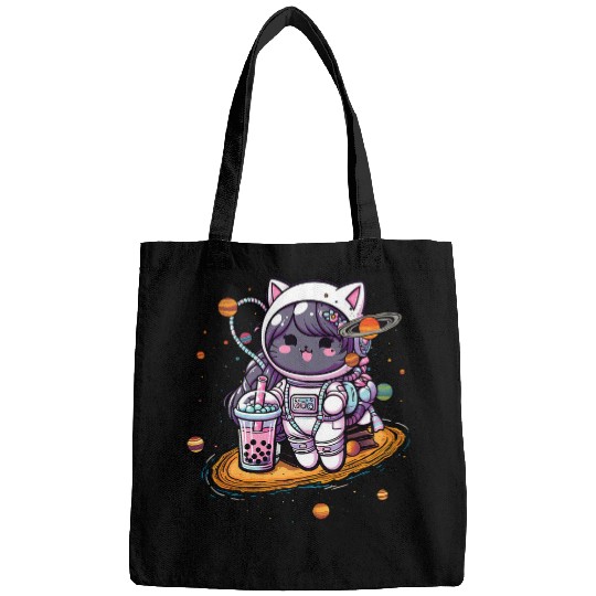 Kawaii Cat Bubble Boba Tea In Space Astronaut Anime Girls Bags