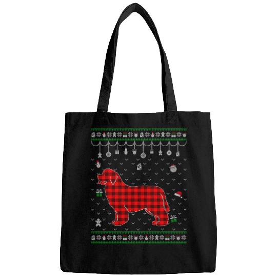Red Plaid Newfoundland Dog Lover Ugly Christmas Sweater Bags