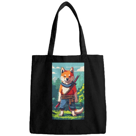 Pixel Art Shiba Inu Samurai Pixel art Warrior 1 Bags