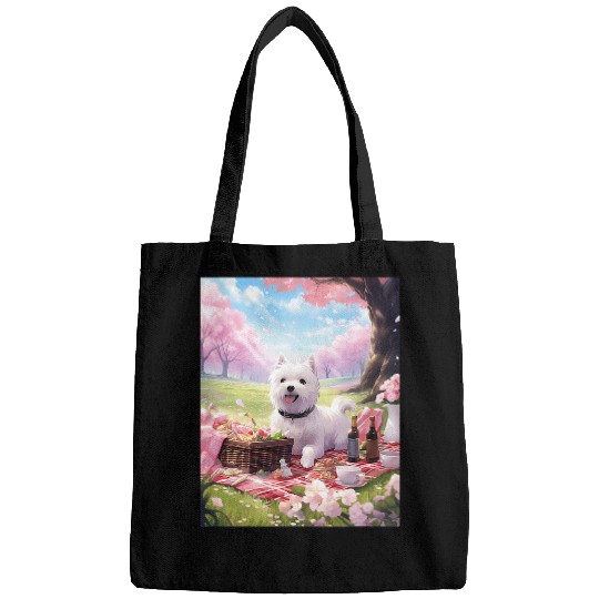 West Highland White Terrier Cherry Blossom Funny Dog Picnic Bags