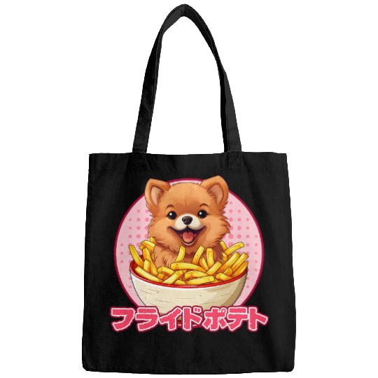 Pomeranian Eating French Fries Kawaii Pomeranian Anime Teen Bags