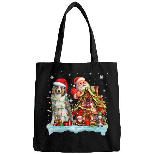 Santa Australian Shepherd Funny Santa Gnome Snowman xmass Dog Bags