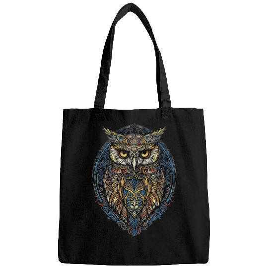Stained Glass Gothic Aesthetic Owl Intricate Graphic Design 1 Bags