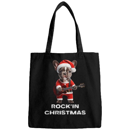 Rockin Christmas French Bulldog Guitar Player Santa Xmas Bags