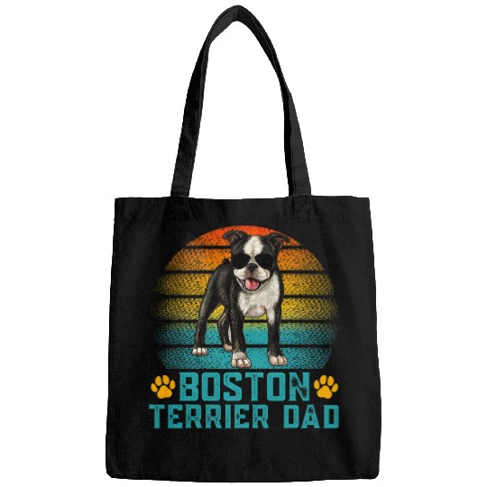 Retro Boston Terrier Dad Dog Owners Daddy Happy Fathers Day Bags