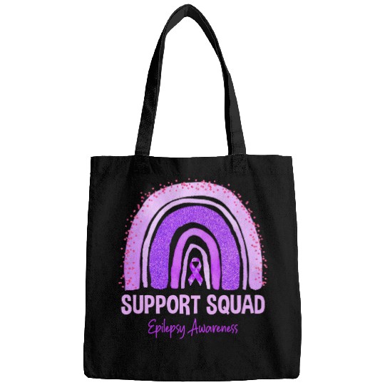 Support Squad Epilepsy Awareness Rainbow Purple Ribbon Bags