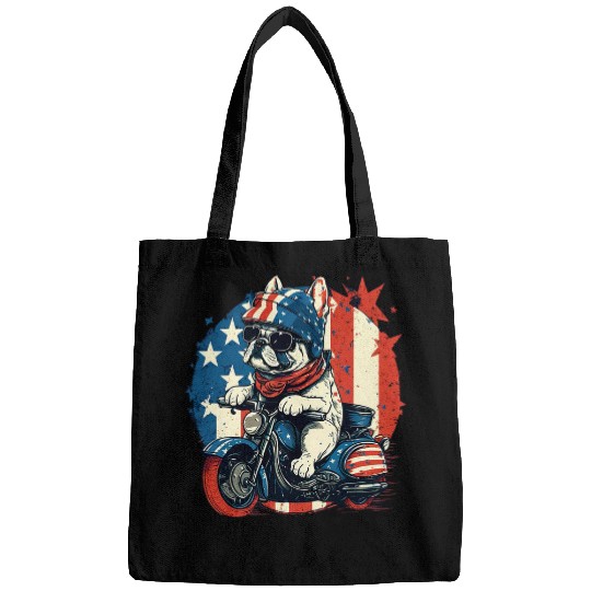 Proud To Be A Frenchie Lover dogs lover America USA flag Bags