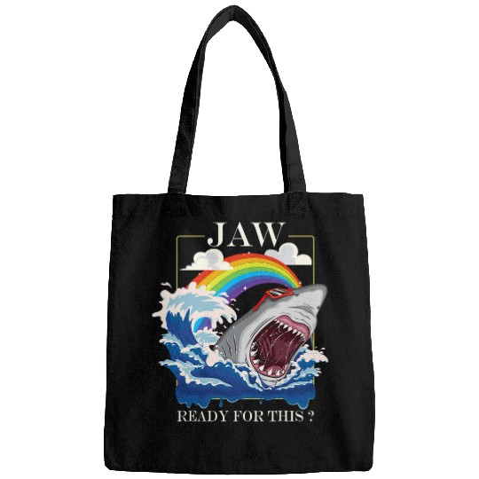 Jaw Ready For This s Funny rainbow Shark Lover Ocean Art Bags