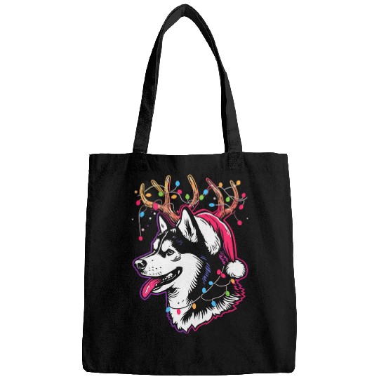 Siberian Husky Christmas Tree Lights Santa Hat Funny Pajama Bags