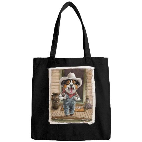 Rough Collie dog Funny farmer farmlife cowboy Bags