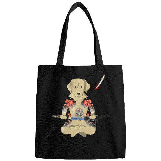 Labrador Lab Dog Labrador Japanese Samurai Katana Ninja Yakuza Tattoo Bags