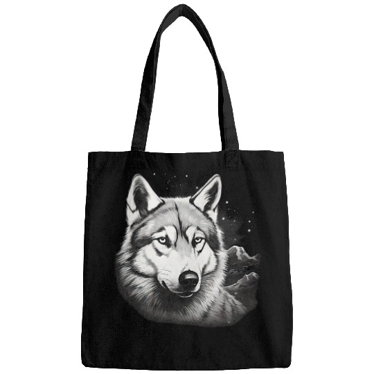 Siberian Husky With Full Moon in Background Dog Lovers Bags