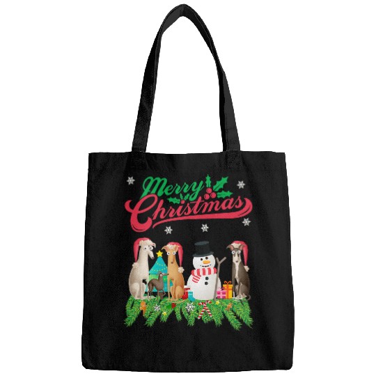 Dog Grayhound Merry Greyhound Christmas Holidays Dogs cute Sighthound Bags