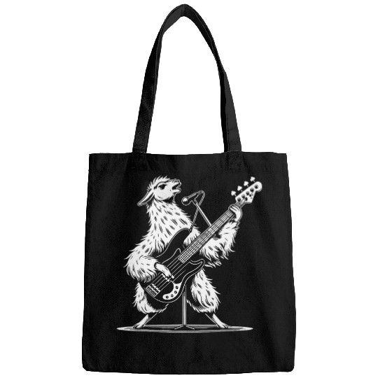 Llama Playing Guitar Rockstar Bass Performance Artist Music Bags