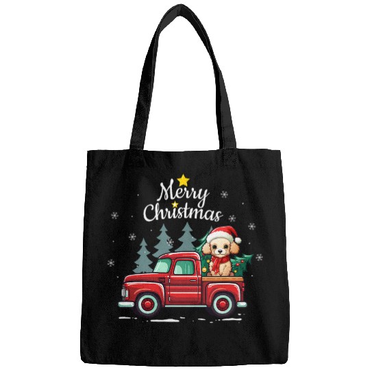 Poodle Christmas Dog Truck Plaid Funny xmass Tree Bags