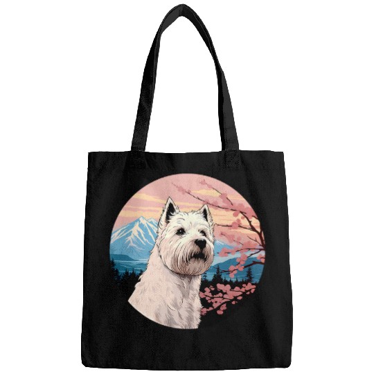 West Highland White Terrier Mount Fuji Funny Dog Japan Bags